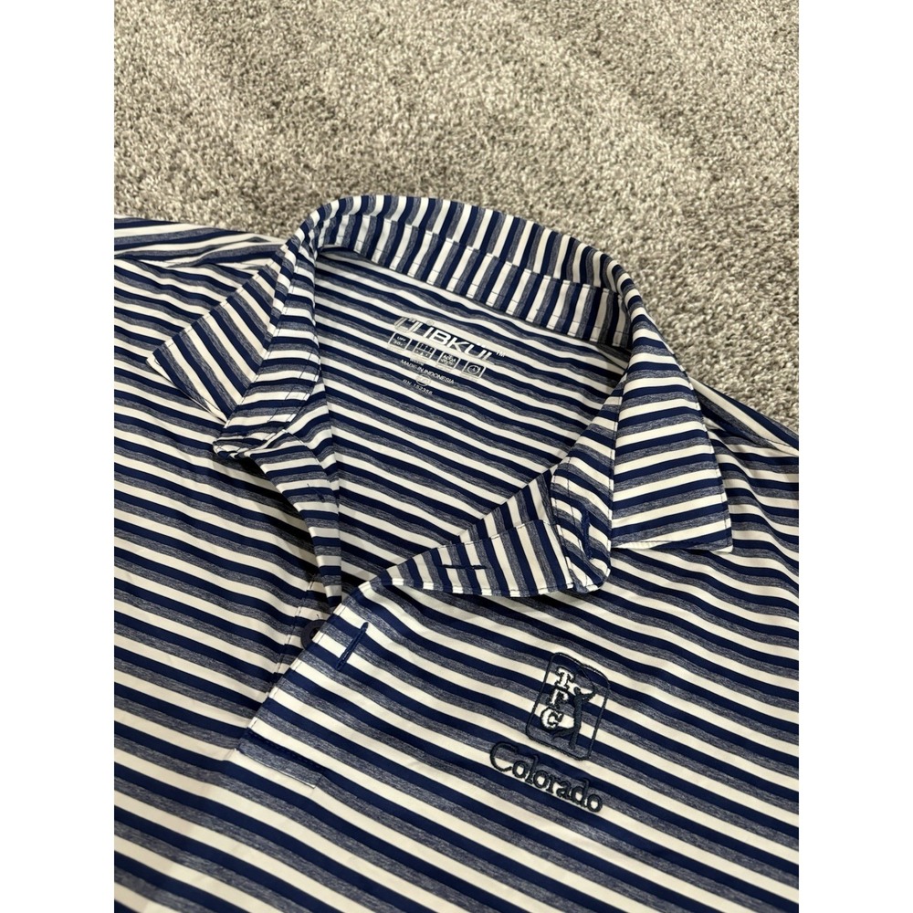 IBKUL‎ Short Sleeve Polo Shirt Mens XXL Blue Striped Performance Athleisure